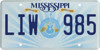MS license plate LIW985