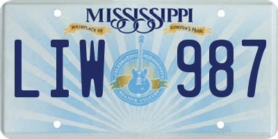 MS license plate LIW987