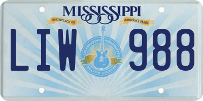 MS license plate LIW988