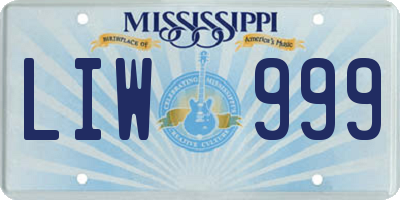 MS license plate LIW999