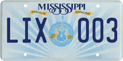 MS license plate LIX003