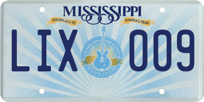 MS license plate LIX009
