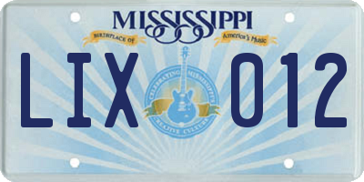 MS license plate LIX012