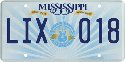 MS license plate LIX018