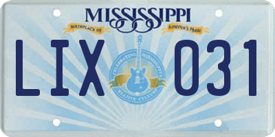 MS license plate LIX031