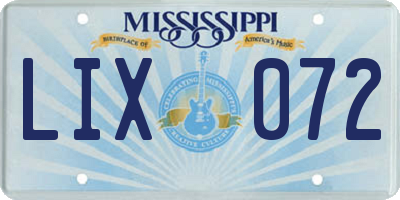 MS license plate LIX072