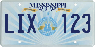 MS license plate LIX123