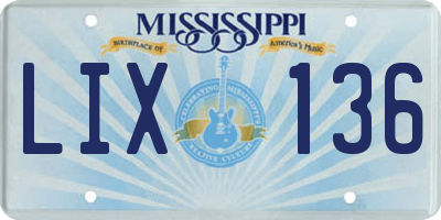 MS license plate LIX136