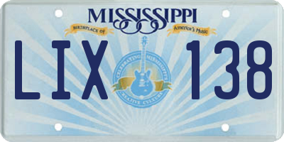 MS license plate LIX138