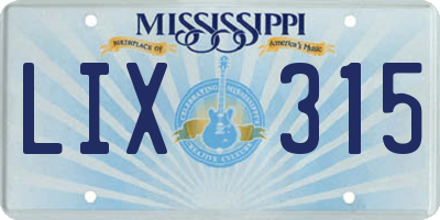 MS license plate LIX315