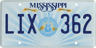 MS license plate LIX362