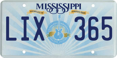 MS license plate LIX365