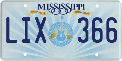 MS license plate LIX366