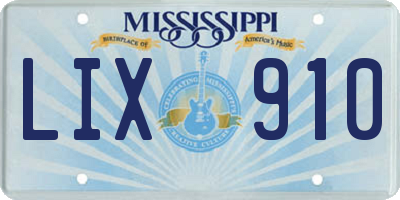 MS license plate LIX910