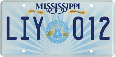 MS license plate LIY012