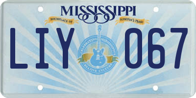 MS license plate LIY067
