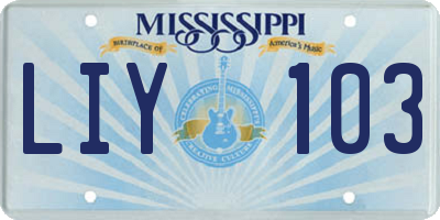 MS license plate LIY103