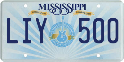 MS license plate LIY500