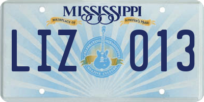 MS license plate LIZ013
