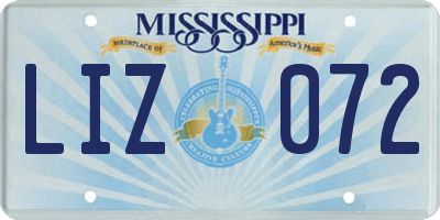 MS license plate LIZ072