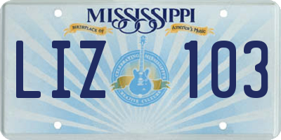 MS license plate LIZ103