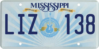 MS license plate LIZ138