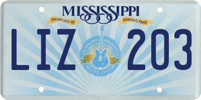 MS license plate LIZ203