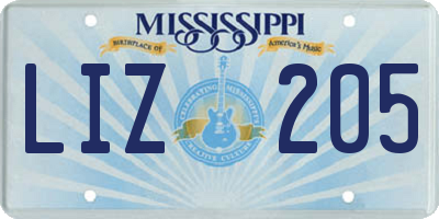 MS license plate LIZ205