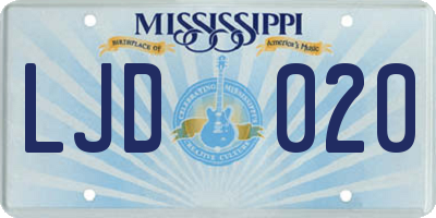 MS license plate LJD020