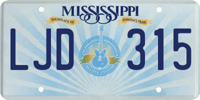 MS license plate LJD315