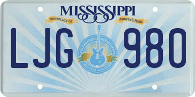 MS license plate LJG980