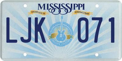 MS license plate LJK071