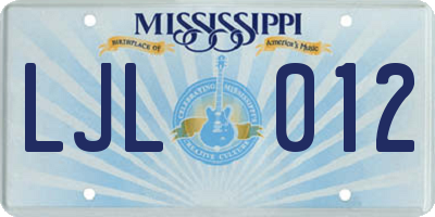 MS license plate LJL012