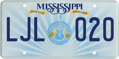 MS license plate LJL020