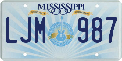 MS license plate LJM987