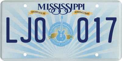 MS license plate LJO017