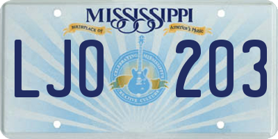 MS license plate LJO203