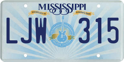 MS license plate LJW315
