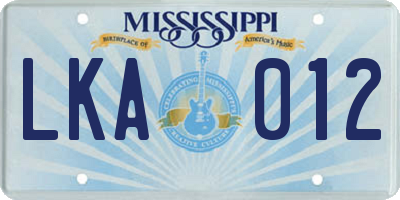 MS license plate LKA012