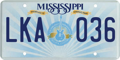 MS license plate LKA036