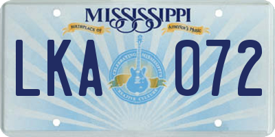 MS license plate LKA072
