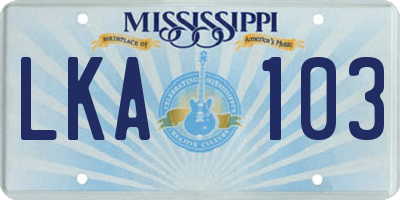 MS license plate LKA103