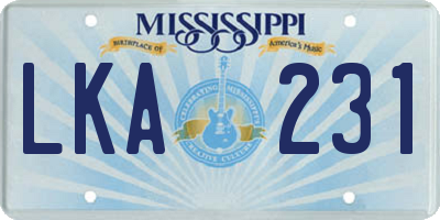 MS license plate LKA231