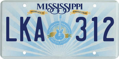 MS license plate LKA312