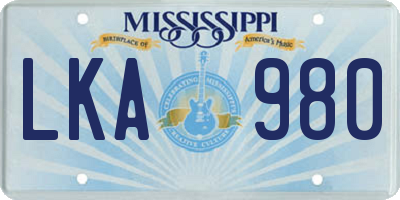 MS license plate LKA980