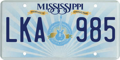 MS license plate LKA985