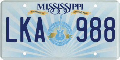 MS license plate LKA988