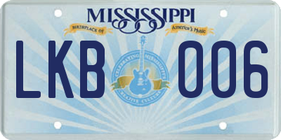 MS license plate LKB006