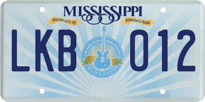 MS license plate LKB012