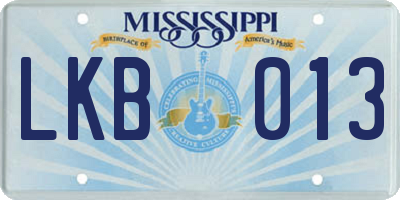MS license plate LKB013